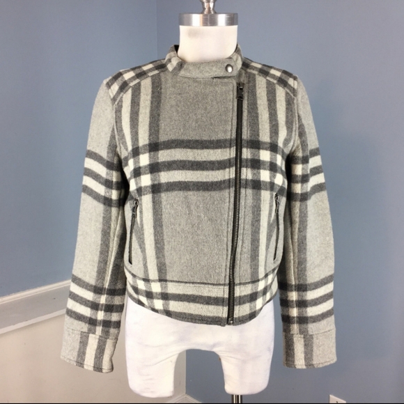 🖤 EUC Gap Brand Ladie's Wool Moto Type Jacket Full Zip Grey Plaid, Fall 2013, S - Picture 5 of 10